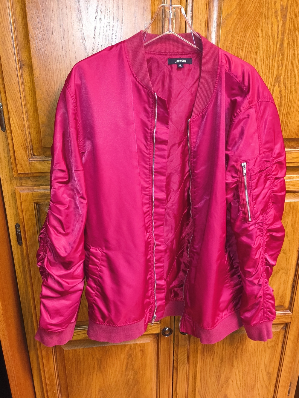 JACKSON Satin Burgundy Bomber Jacket